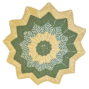HANDMADE Crochet 12 Point Star Softee Baby Blanket Afghan Yellow Green 49 In NEW